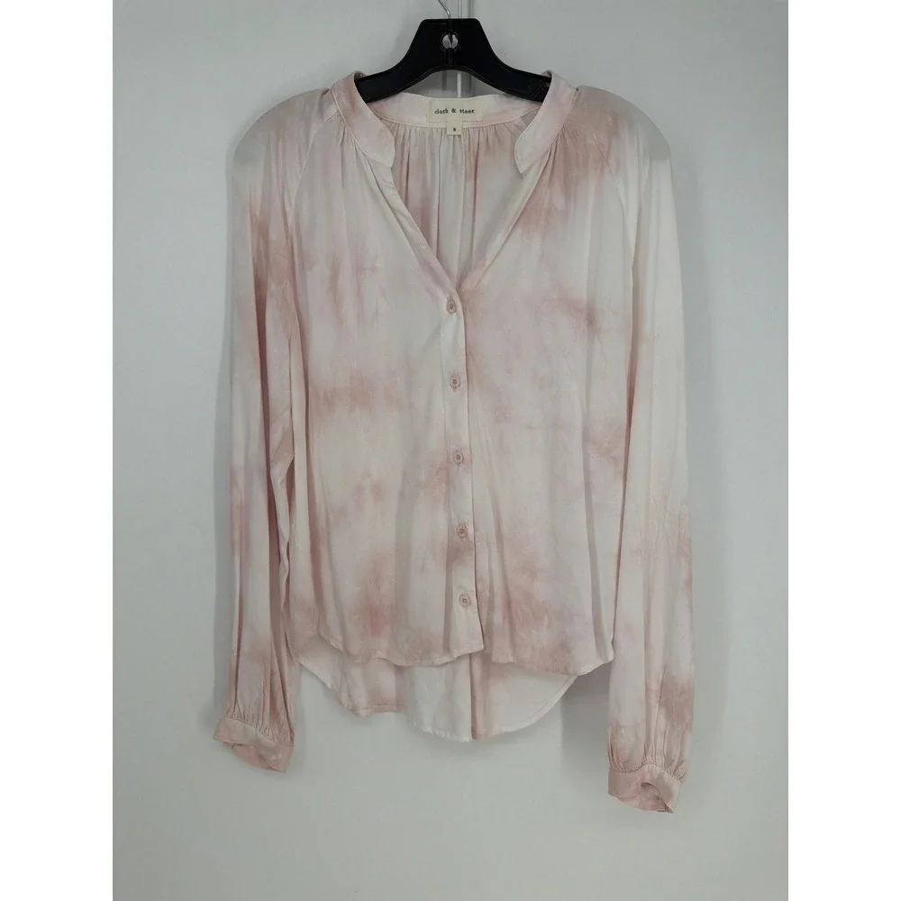 Cloth & Stone Blouse Women Small Pink White Tie Dye EcoVero Button Up Boho Flowy